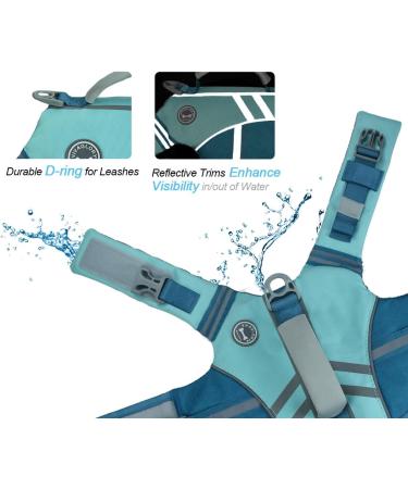 Vivaglory Sports Style Dog Life Jacket - Adjustable & Durable Excellent Buoyancy for Small Dogs Cyan XS (43-51 cm Chest) - Buy Online on GoSupps.com