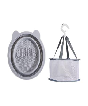 Makeup Brush Cleaning pad Folding Beauty Tools Cleaning Brush Beauty Blender Powder Puff Cleaning Gray Two-piece Suit free