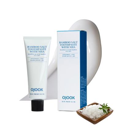 OJOOK Bamboo Salt Toothpaste with nHA | Fluoride Free Nano Hydroxyapatite Remineralizing Sensitive Teeth Whitening - Dentist Recommended Oral Care - Pepperming & Pine Flavor 3 Fl Oz 1 Pk