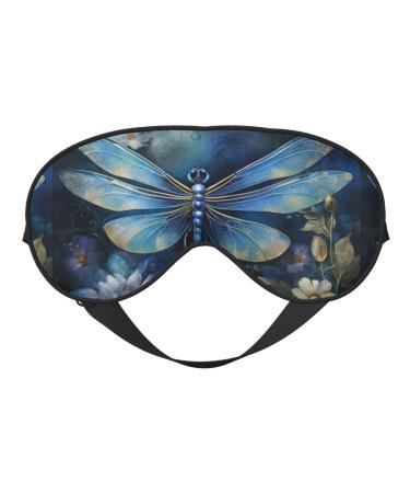Art Blue Dragonfly Print Double Sided Eye Mask Blackout Eye Mask All Night Sleep Eye Mask for Women Men