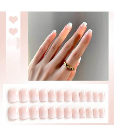 Kamize Square French Acrylic Press on Fake Nails - 24PCS Short Full Cover False Nails for Women and Girls (Style 20) - Buy Online on GoSupps.com