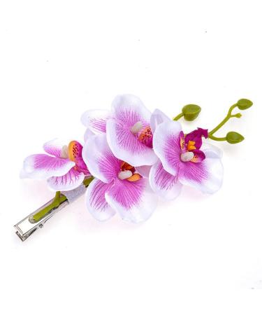 Hawaiian Orchid Flower Hair Clips - 2PCS White Purple Alligator Hairpins for Women Bridal Wedding Decoration - Buy Online on GoSupps.com