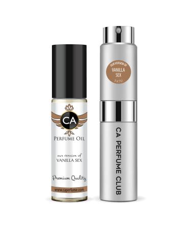 CA Perfume Duo Impression of T Ford Vanilla Sex Women & Men Sprayer + Body Oil Roll-On Bottles 0.27 Fl Oz+0.33 Fl Oz