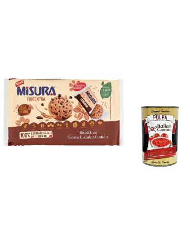 Italian Gourmet E.R. Misura Fibrextra Set of 6 Whole Chalk Cookies with Dark Chocolate Drops Rich in Fibre Italian Whole Wheat Flour 6 Pieces of 6 Cookies 280 g + Italian Gourmet Polpa 400 g