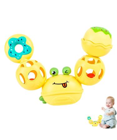 Appoo rattleball for babies racial toys in crab shape - soft ball easy to hold bite ring for sensory ball exploration and teeth molar ball calming bite ring toys baby ball yellow
