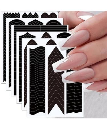 French Manicure Nail Art Stickers Decals - 3D Self-Adhesive V Shape Design Stencils for Designer Nail Decoration - DIY Nail Tool Guides (6 Sheets) - Buy Online on GoSupps.com