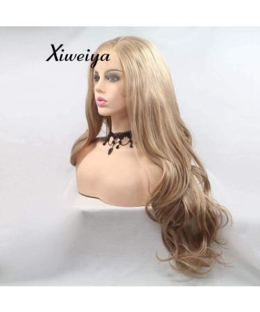 Xiweiya Blonde Synthetic Tip Front Wig for Women - 24 Long Body Wave Heat-Resistant Fiber Wig - Soft Beige Color - Buy Online on GoSupps.com