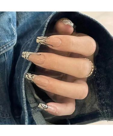 Long Ballet Frosted Purple Floral Coffin Fake Nails 24pcs Detachable Ballerina French False Nails DIY Manicure Decoration 7