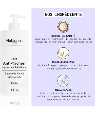 NUBIANCE - Brightening and Repairing Body Lotion HRB-3 Anti-Spot and Intense Hydration - Fights Hyperpigmentation 2x500ml - Combination to Dry Skin For a Uniform and Luminous Complexion - Buy Online on GoSupps.com