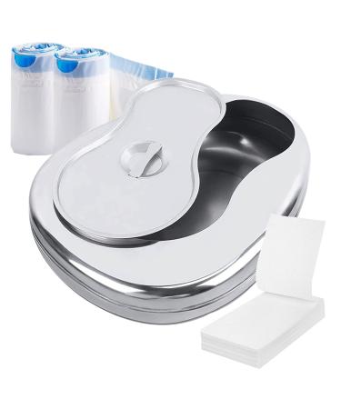 Stainless Steel Bed Pan for Elderly Females Heavy Duty Bedpan Set with 30 Liners Disposable and Super Absorbent Pads Thick Large Bed Pans with Lid for Men Women Home Use - Buy Online on GoSupps.com