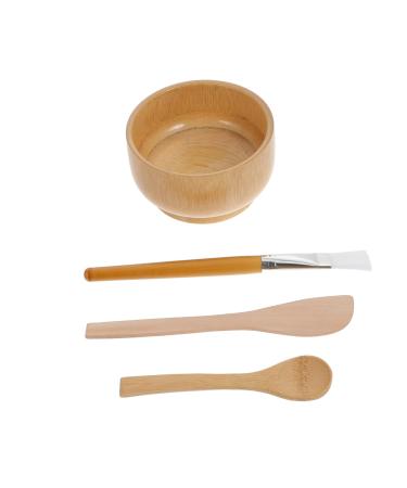 Mikinona 1 Set Four Piece Facial Mask Bowl DIY Facial Mask Tools Facial Mask Mixing Tools Makeup Kit Beauty Mask Facial Kit Skin Mask DIY Bowl Tool Mask Applicator Wooden