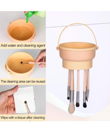 Buy 3-in-1 Silicone Makeup Brush Cleaning Mat - Portable Brush Cleaner Bowl with Drying Holder | Large Beige Cosmetic Brush Cleaner - Buy Online on GoSupps.com