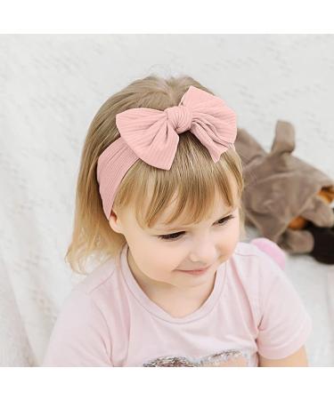 Baby Headbands 2 Pcs | Baby Bows Nylon Headband Set for Girls | Soft Elastic Hair Bands for Newborns & Toddlers (Pink/White) - Buy Online on GoSupps.com