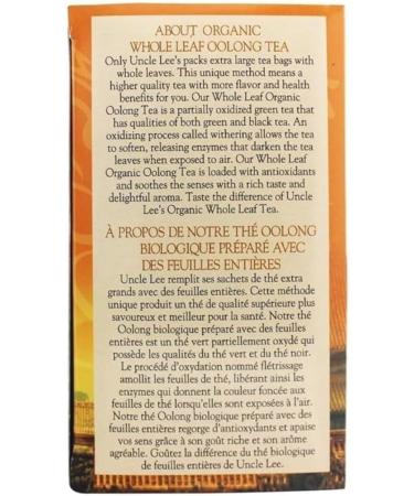 Uncle Lee's Org Whole Leaf Oolong 18bg - Buy Online on GoSupps.com