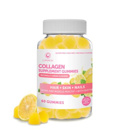 Collagen Gummies for Women and Men with Biotin Zinc Vitamin C and E - Anti Aging, Hair Growth, Skin Care & Strong Nails Protein Collagen Supplements - Non-GMO, Gluten Free - 60 Collagen Gummy Vitamins 60 Count (Pack of 1)