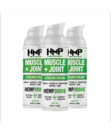 HMP BRANDS Hemp Cream Muscle & Joint Support 2000MG Hemp Discomfort Relief Formula w Menthol Ideal for Knee Muscle Joint Back Shoulder Elbow Maximum Joint Support Natural Formula Made in USA (3 Pack)