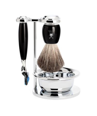 M HLE shaving set with bowl - Vivo series - pure badger hair - compatible with Gillette blades - black precious resin