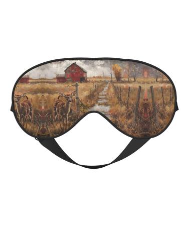 Farm with Deer Print Unisex Sleep Mask Double-Sided Eye Mask Ideal for Sound Sleep and Skin Care Black