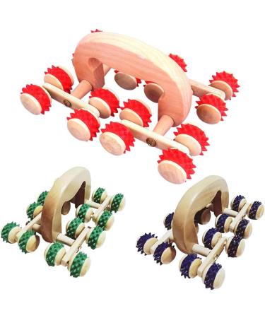 Yzki Massage Roller with Wooden Handle | 16 Rolls | Anti-Cellulite & Stress Relief Body Massage Tool for Shoulders Arms Legs Back | Free Size Blue - Shop Internationally Now! - Buy Online on GoSupps.com