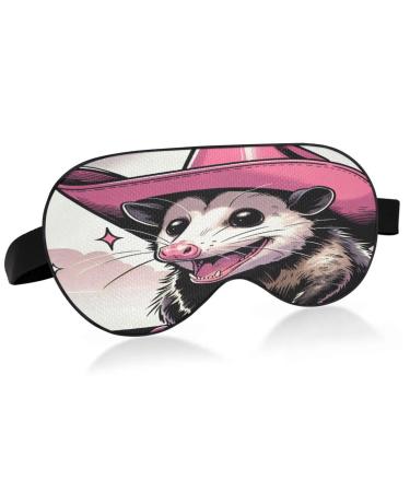 Possum Pink Cowboy Hat Sleep Mask Light Blocking Eye Mask for Sleeping with Adjustable Strap Cartoon Cute Soft Lightweight Eye Cover Blindfold for Men Women Work Travel Naps