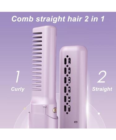 Rechargeable Mini Hair Straightener & Comb Brush | 2 in 1 Portable Design for All Hair Types - Purple - Buy Online on GoSupps.com