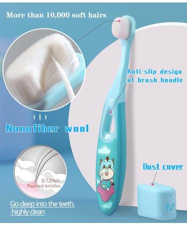Baby Training Toothbrush Set - Soft Nano Toddler Toothbrush 0-2 Years with Tongue Cleaner | 2 Pack (Blue) - Buy Online on GoSupps.com