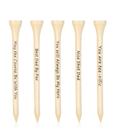 60 PCS Christmas Dad Golf Gifts for Men, 3-1/4 inch Funny Sayings Wooden Golf Tees with Warm Words Golfing Gifts Presents for Dad Grandpa Grandfather Burlywood