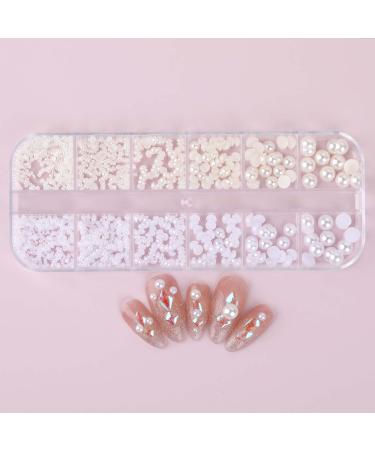 Half-Ground Pearl Nail Art Set | White & Beige Flat Back Pearl Accessories for DIY Projects & Nail Decorations - Buy Online on GoSupps.com