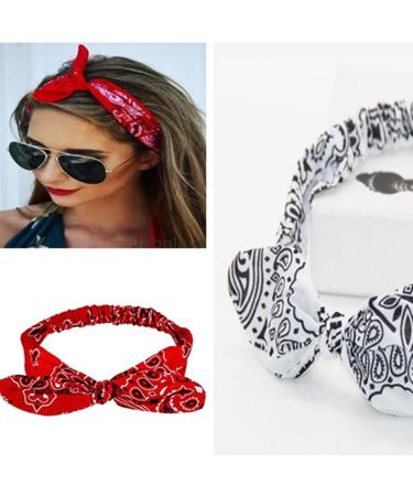 2PCS Red White Paisley Print Bandana Headband Set for Girls and Women - Buy Online on GoSupps.com