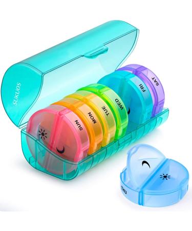 SUKUOS Tablet Dispenser Pill Dispenser 7 Day 4 Times a Day Solid Lockable Lid Essential Medication Aid for The Elderly Alzheimers & Dementia Patients Cyan