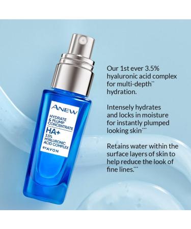 Avon Anew Hydrate & Plump Concentrate 30ml Contains 3.5% Hyaluronic Acid Complex Deeply Hydrates and Locks in Moisture For Plump Looking Skin Cruelty Free 30ml (Serum) - Buy Online on GoSupps.com
