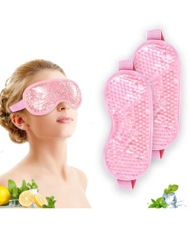 HiFineCare Cold&Hot Eye Mask Gel Bead Cooling Eye Mask for Eyes Puffy Assisted Sleep and Other Problems for Eye Reusable Plush Eye Ice Pack for Hot Cold Therapy Pink 2pcs 3