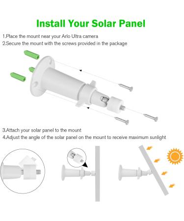 Uogw Solar Panel Charger for Arlo Pro 3/4, Ultra/Ultra 2 | 11.5ft Waterproof Cable & Adjustable Mount - Silver | Compatible with Arlo Cameras - Buy Online on GoSupps.com