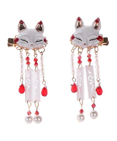 FRCOLOR 1 Pair Fox Tassel Clip Japanese Hair Pearl Tiara Japanese Fox Hairpin Vintage Tassel Hair Clips Chinese Fox Hairpin Hair Barrettes for Women Tassel Hairpin Hanfu Alloy Girl Asia