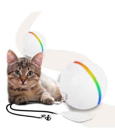 All For Paws Interactive Cat Toys Ball with LED Light,Rolling Laser Ball Cat Toy with Cat Feather Toy and Jingle Bell,USB Rechargeable Spinning Cat Ball Toy