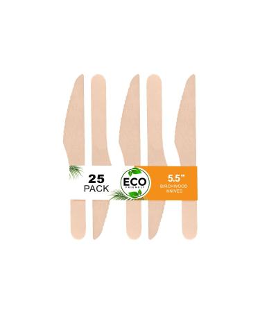 Naturelia Disposable Wooden Knives (25 14cm)- Elegant 100% Biodegradable Sustainable & Natural- Eco-Friendly Cutlery Perfect for Wedding Party Picnic & Event Knives