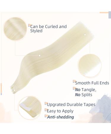 RUNATURE Platinum Blonde Tape Hair Extensions - 24 Inch Remy Human Hair, 50g, Straight, #60 - Buy Online on GoSupps.com