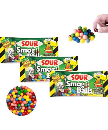 Toxic Waste Smog Balls Bags 48g - Crunchy candy with a sour chewy centre (Half box (12 bags)) - Buy Online on GoSupps.com