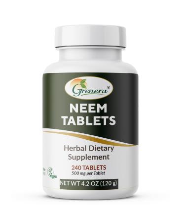 Grenera Neem Tablets, Made Using Pure Neem Leaves, Kosher, Halal Certified Supplement, 240 Tablets