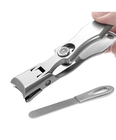 VOGARB Nail Clippers for Thick Nails Extra Wide Jaw Opening Large Long Handle Nail Cutter with File Heavy Duty Fingernail Toenail No Splash for Men Women Adult Seniors (Silver with File)