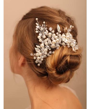 Deniferymakeup Bridal Pearl Headband Leaf Hair Piece Crystal Hair Vine Wedding Hair Accessory for Women and Girls (Silver) - Buy Online on GoSupps.com