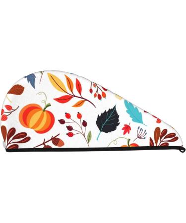 Autumn Pumpkins Fall Leaves Microfiber Hair Towel - Super Absorbent Coral Velvet Wrap for Long Curly & Thick Hair | Quick Dry Hair Cap for Women - Buy Online on GoSupps.com