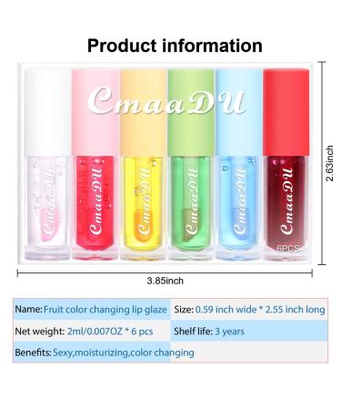 Fruity Color Changing Lip Gloss Set - Pink Magic Mood Lip Oil Tinted High-Shine Clear Lip Stain Balm - Longlasting & Hydrating - 6 Pcs - Buy Online on GoSupps.com
