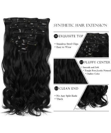 Neverland 22 Ombre Wavy Curly Hair Extensions - Full Head Clip-In 7pcs Natural Black Dip Dye for Effortless Style - Buy Online on GoSupps.com