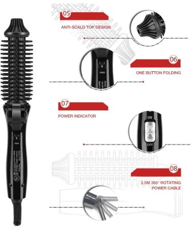 Syrisora Ceramic Tourmaline Foldable Anion Hair Brush Curler Hair Curling Iron Hair Styling Tools (US Plug) - Buy Online on GoSupps.com