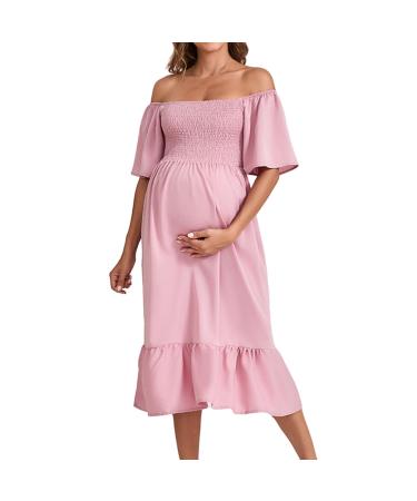 Robe d'allaitement en mousseline de soie - Petites fleurs - Manches courtes - Accessoire de photographie sexy - paules d nud es - Robe de maternit - Pour s ance photo - Confortable M Rose
