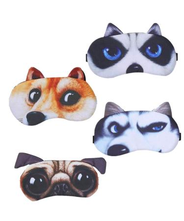4 Cute Pieces of Animal Sleep Eye mask Sleep Dog Eye Mask Soft Eye mask Adjustable Band Suitable for Men and Women