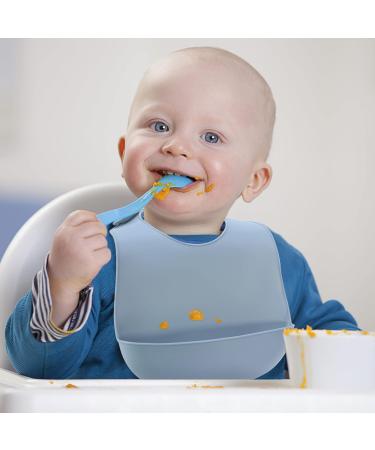 Mojinl Silicone Baby Bibs - 3 Pack Waterproof Feeders with Collecting Bowl | BPA-Free Toddler Feeding - Blue Green Pink - Buy Online on GoSupps.com