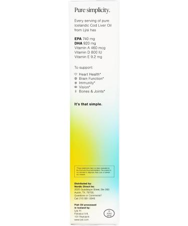 LYSI Cod Liver Oil Omega-3 Supplement 1660mg EPA & DHA Per Serving Plus Vitamins A D E Sustainably Sourced 100% Wild Icelandic Cod GMP Certified 8.12 FL oz 24 Servings Flavor Mint and Lemon - Buy Online on GoSupps.com