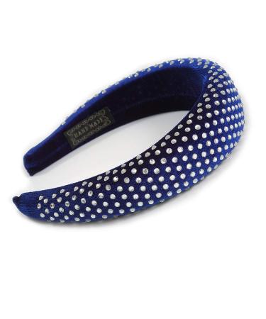 Retro Thicken Padded Velvet Diamante Wide Chunky Hair Band/HeadBand/Alice Band in Blue